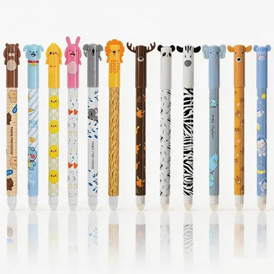 Produktbild von Gelstift, radierbar, 12 Stücke, Tiermotive, 0,5 mm, wärmeempfindliche Tinte, für Schule