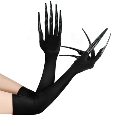 Immagine prodotto di Guanti di Halloween con artigli, unghie lunghe, colore nero, lunghezza 45 cm