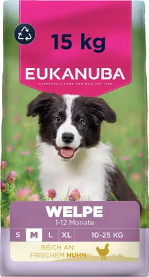 Imagen del producto de Alimento para cachorros EUKANUBA de tamaño mediano, rico en pollo fresco, 15 kg