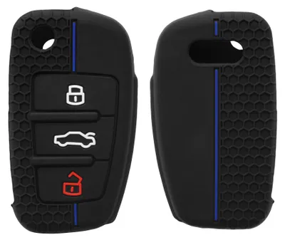 Produktbild von kwmobile Schlüsselhülle für Audi 3-Tasten Klappschlüssel Hülle - Autoschlüssel Schlüssel Hülle aus Silikon - Schlüsseletui in Schwarz Blau