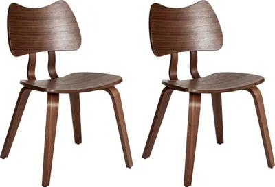 Produktbild von BELIANI Esszimmerstuhl 2er Set Braun Gummibaumholz Ohne Armlehnen Geschwungene Rückenlehne Retro Stil Küchenstühle