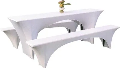 Produktbild von Famanu Elastische Biertischhussen, Bierbankkissen und Tischdecke - 3-teilige Set, Weiß