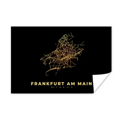 Produktbild von MuchoWow® Poster Karte - Gold - Frankfurt - Stadtplan - Karte 60x40 cm - Schlafzimmerdekoration