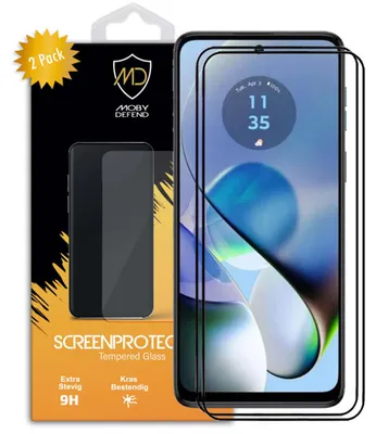 Productafbeelding van 2-Pack MobyDefend Screenprotectors - Geschikt voor  Motorola Moto G54  -  Screensaver Met Zwarte Randen - Gehard Glas