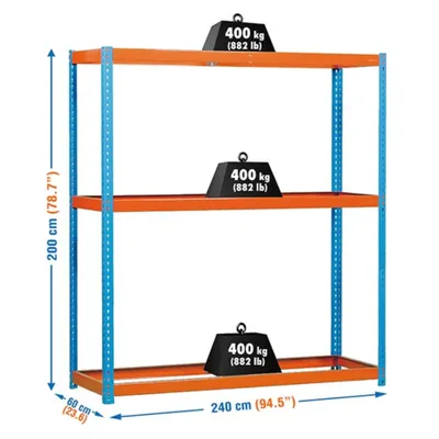 Produktbild von Simonrack Schwerlastregal SIMONFORTE 2406-3 450100045202460 orange, blau 240,0 x 60,0 x 200,0 cm