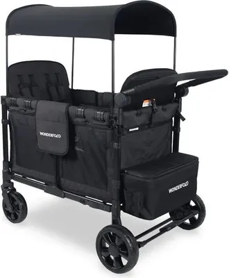 A black Wonderfold W4 Elite KinderVan for 4 children is shown against a white background.