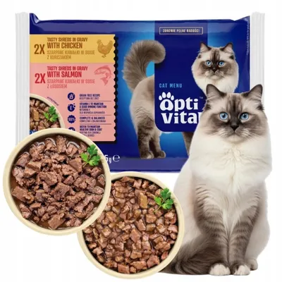Zdjęcie produktu dla OptiVital Karma dla kota Szarpane kawałki z łososiem w sosie 85g