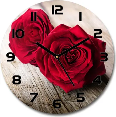 Produktbild von Wanduhr aus Glas 30fi Glasbild Glasuhr Gehärtetes Glas - schwarze-zeiger - Roses on wood
