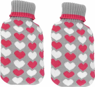 Produktbild von 2er Set Wärmflaschen Bettflaschen Flauschbezug Wärmekissen Herz ca. 2l