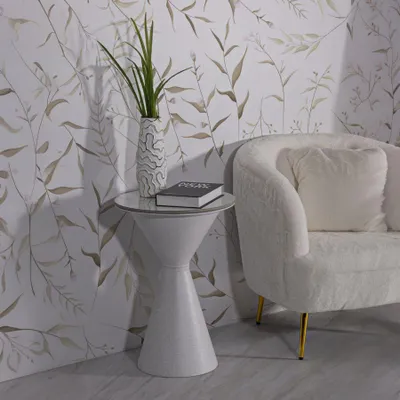 Immagine prodotto di Tavolino ausiliario bianco Mauro Ferretti, modello a doppio piano, diametro 44,5 cm, larghezza 63 cm, colore bianco