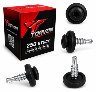 Produktbild von TORVON Selbstbohrende Blechschrauben mit EPDM Dichtscheibe Flachkopf Torx 4,8 x 19 mm RAL 9005 Tiefschwarz 250 St.