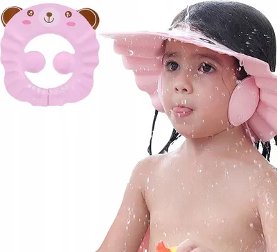 Produktbild von Duschhaube Kinder Badekappe Verstellbar, Duschhaube Kinder, Kinder Shampoo Kappe, Haare Waschen Kinderschutz, Baby Duschhaube  Rosa