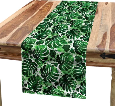 Obrázek produktu pro ABAKUHAUS Tropický ubrus, zelené odstíny Exotický vzor listů monstera s barevnými skvrnami, 40 x 180 cm, vícebarevný