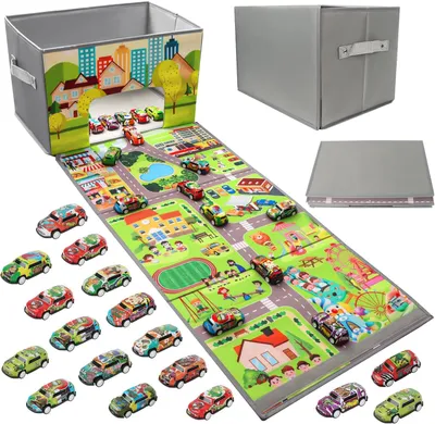 Produktbild von Spielzeugauto-Aufbewahrung, 20 Autos, mit faltbarer Spielmatte, für Kinderzimmer
