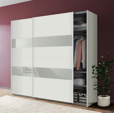 Produktbild von Schwebetürenschrank Kleiderschrank Altona weiß Weißglas 225cm