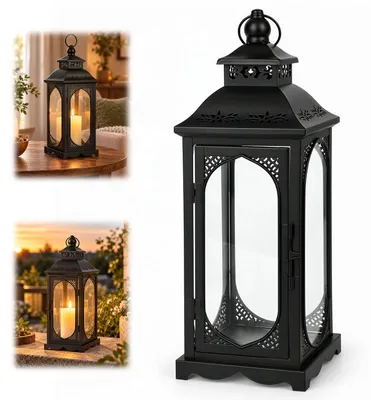Metall-Lantaarn 35 cm schwarz – Windlicht für Innen & Außen