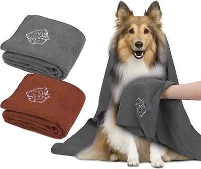 Produktbild von Unyqoos® 2er-Set Mikrofaser-Hundehandtücher – superabsorbierende Badetücher für Hund & Katze, braun/grau, 115 x 73 cm