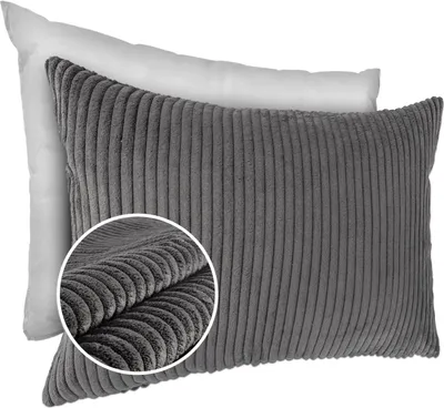 Produktbild von Dekokissen 30x50cm Kissenhülle mit Füllung Kissenbezug mit Reißverschluss Einfarbig Cordsamt Anthrazit