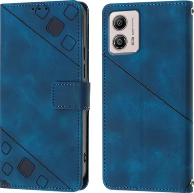 Produktbild von Hülle für Motorola Moto G53 Prägung Flip Leder Brieftasche Schutzhülle mit Ständer Blau