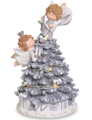 Produktbild von Dekofigur Beleuchteter Weihnachtsbaum mit Engeln 18,5 cm - 74849 | Silber