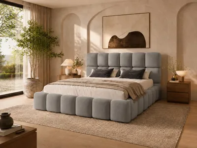 Produktbild von Emlar Polsterbett Tessa 180x200 cm - Bubble Bett mit Bettkasten & Metalllattenrost - Velvet-Stoff - Doppelbett mit Stauraum Grau (Magic Velvet 2218)