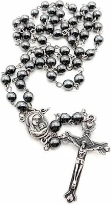 Immagine prodotto di Nazareth Store: Rosario in ematite con rose, lungo ciondolo a croce, colore nero