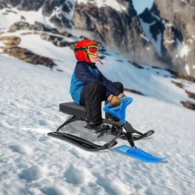Image de Luge pour enfants - Snow Racer - Direction par volant - Frein - Pédales antidérapantes - Pour la neige, l'herbe et le sable - Bleu