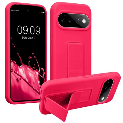 Produktbild von kwmobile Handyhülle für Google Pixel 11 Hülle - TPU Silikon Case mit Fingerhalter und Stand - Schutzhülle Cover in Neon Pink