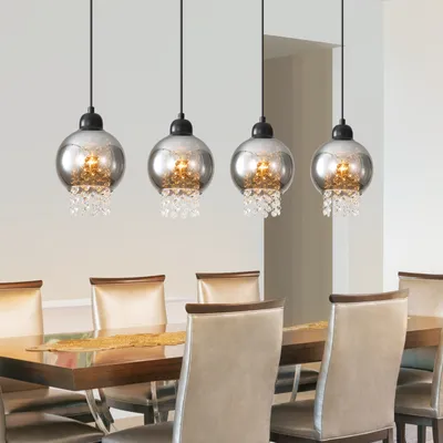 Produktbild von ZMH Pendelleuchte Esstisch Küchenlampe Hängend Hängelampe Wohnzimmer E27 Esstischlampe Schwarz Schlafzimmer Hängeleuchte 4 Flammig Glas Pendellampe Modern Esszimmer Kristall für Küche(ohne Leuchtmittel)