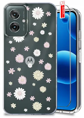 Productafbeelding van Hoesje voor de Motorola G55 5G, lenteontwerpen, bloemenprint, transparante hoes + beschermglas