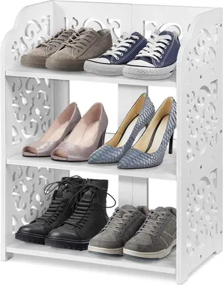 Image de Étagère à chaussures blanche pour la maison, 3 niveaux, rangement