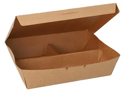 Produktbild von 25 Papstar Lunchboxen, Pappe 3-geteilt 600 ml 5 cm x 14,8 cm x 18,3 cm braun 37039