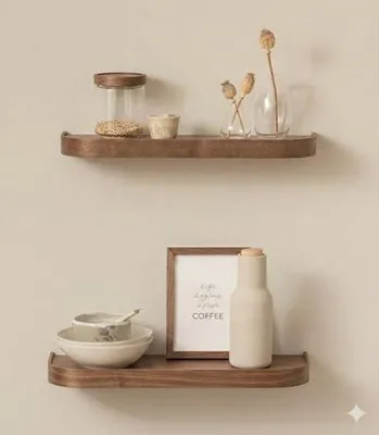 Image de Ensemble de 2 éléments muraux suspendus en bois de noyer verni – design scandinave pour le rangement et la décoration