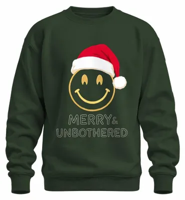 Obrázek produktu pro Vánoční mikina s potiskem "Merry & Unbothered", s motivem Santa Clause, barva: tmavě zelená, velikost M