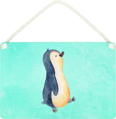Produktbild von Mr. & Mrs. Panda Schild Pinguin marschieren DIN A4 - Eisblau - Geschenk, Familie, Bruder, Wandbild Holz, Stolz, holzbild, Schwester, wandtafel, Holzschild, Türschild