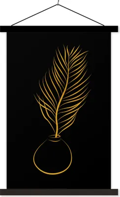 Produktbild von MuchoWow® Textilposter Topf - Pflanze - Linienkunst - Gold 40x60 cm mit schwarzem Rahmen - Wanddekorationen