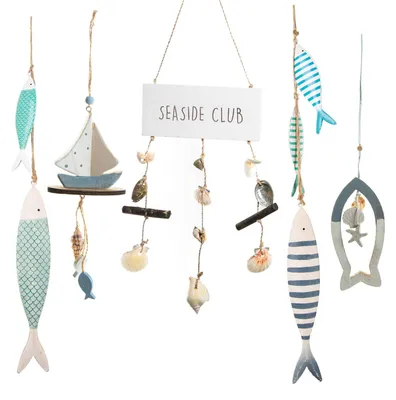 Produktbild von Hängedekoration Set 5 tlg. maritime Deko Fisch & Boot blau natur