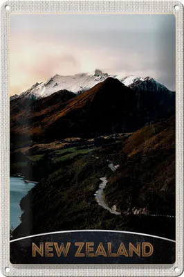 Produktbild von Blechschild Reise 20x30cm Neuseeland Gebirge Insel Stadt Straße