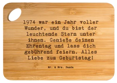 Produktbild von Mr. & Mrs. Panda Schneidebrett Spruch 1974 Geburtstag Stern - Transparent - Geschenk, Geburtstagsgeschenk, Jubiläum, Happy Birthday, Feier, Frühstücksbrett, vesperbrett