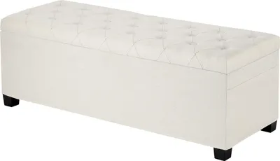 Obrázek produktu pro SucceBuy taburet s úložným prostorem 110 x 40 x 40 cm, nosnost až 299,37 kg, čalouněná skládací lavice s robustním kovovým rámem, univerzální otoman do obývacího pokoje a ložnice v béžové barvě