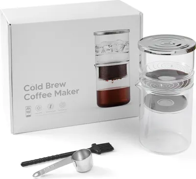 Zdjęcie produktu dla 300 ml / 10,15 uncji ekspres do kawy na zimno do ekstrakcji herbaty i kawy, dripper ze szkła borokrzemianowego, ekspres do kawy mrożonej z łyżką ze szczotką do czyszczenia do domu, biura, podróży