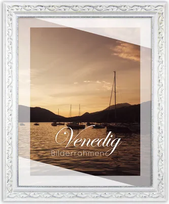 Produktbild von Bilderrahmen Venedig - 59,4x84 cm (DIN A1), Weiß Silber Nachbildung, 1 mm Kunstglas entspiegelt