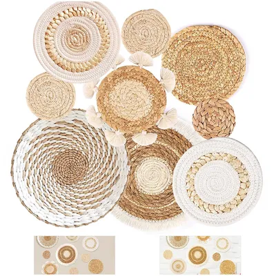 Produktbild von 9 Stück Boho-Wandkorb-Set,Wandregal, Seegras, Rattan, Boho-Wanddekoration,für Bauernhaus, Schlafzimmer, Wohnzimmer, Ausstellungstisch, Küche