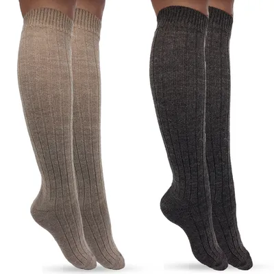 Produktbild von MOUNTREX Alpaka Socken, Wollsocken für Damen, Herren - Warme Kuschelsocken - 2 Paar, Beige/Braun (Kniestrümpfe), 39-42