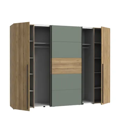 Produktbild von Kleiderschrank NARAGO Schrank mit Schiebetüren Schwebetüren Mauvella Eiche / Grün ca. 270 x 210 x 61 cm