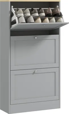 Immagine prodotto di HOMCOM Scarpiera 18 paia, scarpiera moderna stretta con 3 cassetti ribaltabili e ripiani regolabili, per corridoio e ingresso, 60 x 23,5 x 115 cm, grigio