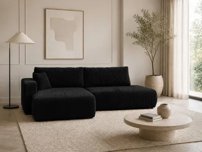 Produktbild von VENASI Ecksofa mit Schlaffunktion SOHO, Schwarz Cordstoff, Ottomane Links