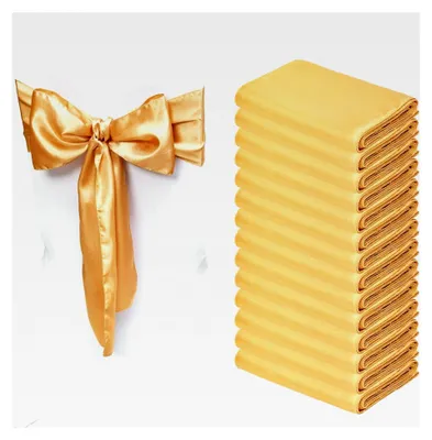 Produktbild von Stretch-Stuhlschärpen mit Schleifen aus Elasthan, Elastische Stuhlbänder für Hochzeiten, Partys und Feste (50 Stück, Gold)