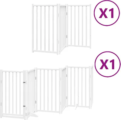 Zdjęcie produktu dla vidaXL 9-częściowa bramka dla psa z drzwiczkami składana biała 450 cm drewno topolowe