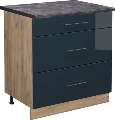 Produktbild von Küchenunterschrank Vicco Fame-Line Dunkelblau Hochglanz 80 cm mit 3 Schubladen, AP Anthrazit, Model 48899